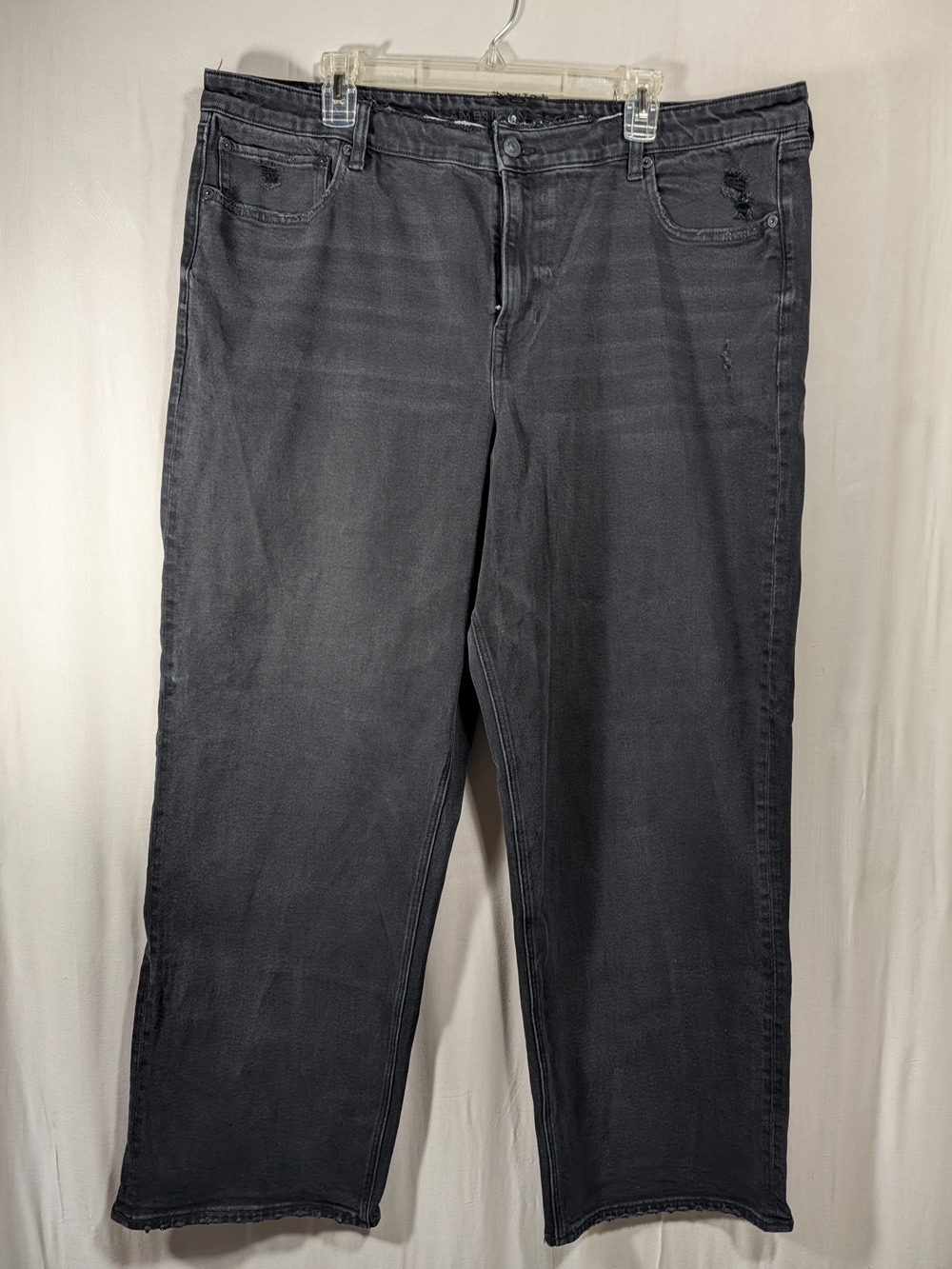 Plus Size American Eagle Wide Leg Stretch Distressed Black Jeans